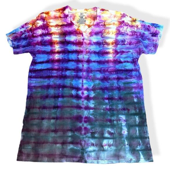 handmade tie dyed unisex tshirt 2XL vneck purple ripple - Picture 1 of 6